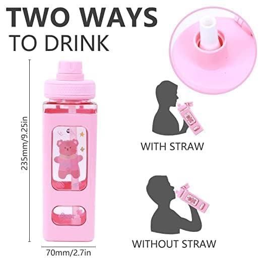 Kawaii Water Bottle with Straw and Sticker (Assorted Color)