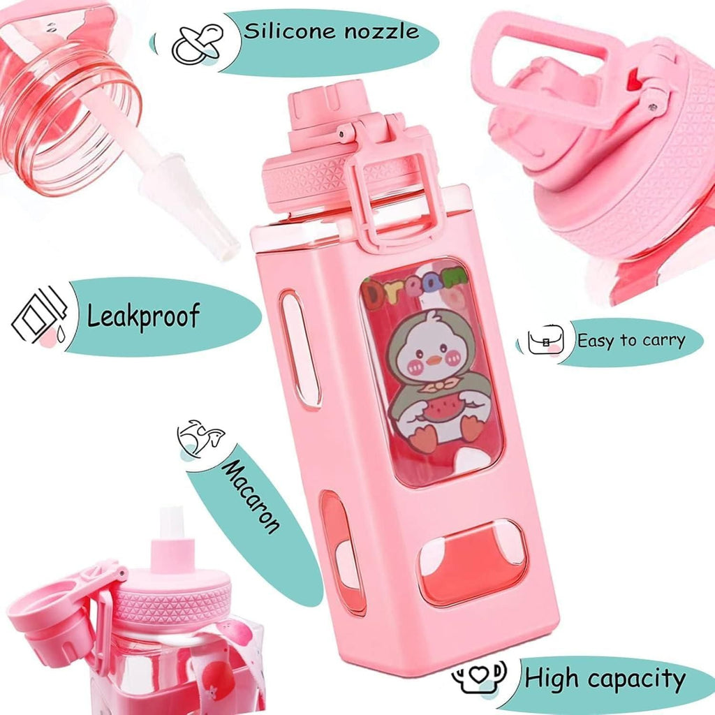 Kawaii Water Bottle with Straw and Sticker (Assorted Color)