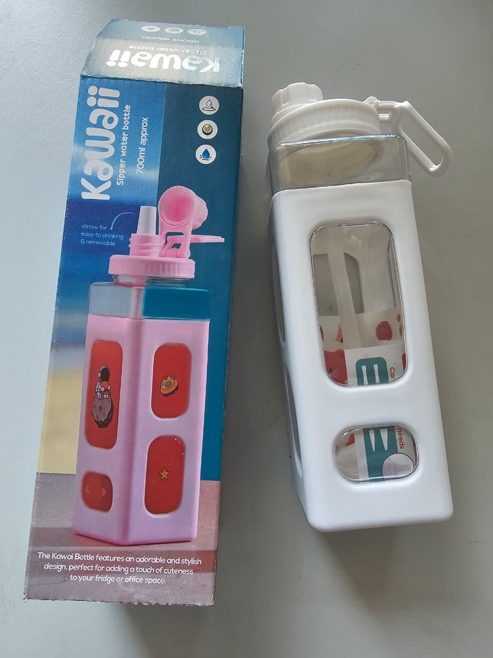 Kawaii Water Bottle with Straw and Sticker (Assorted Color)