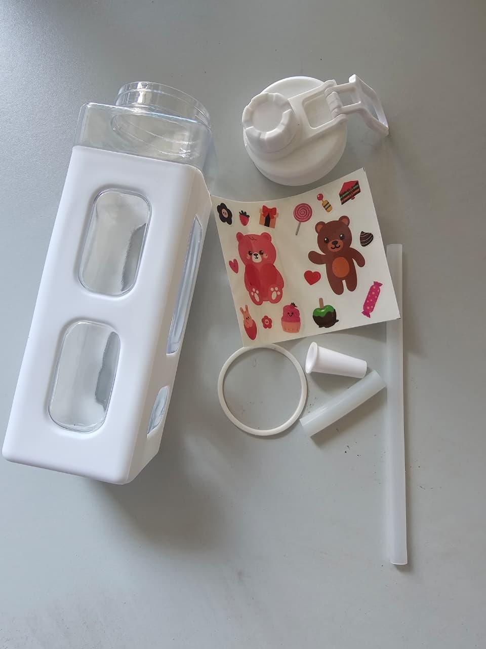 Kawaii Water Bottle with Straw and Sticker (Assorted Color)